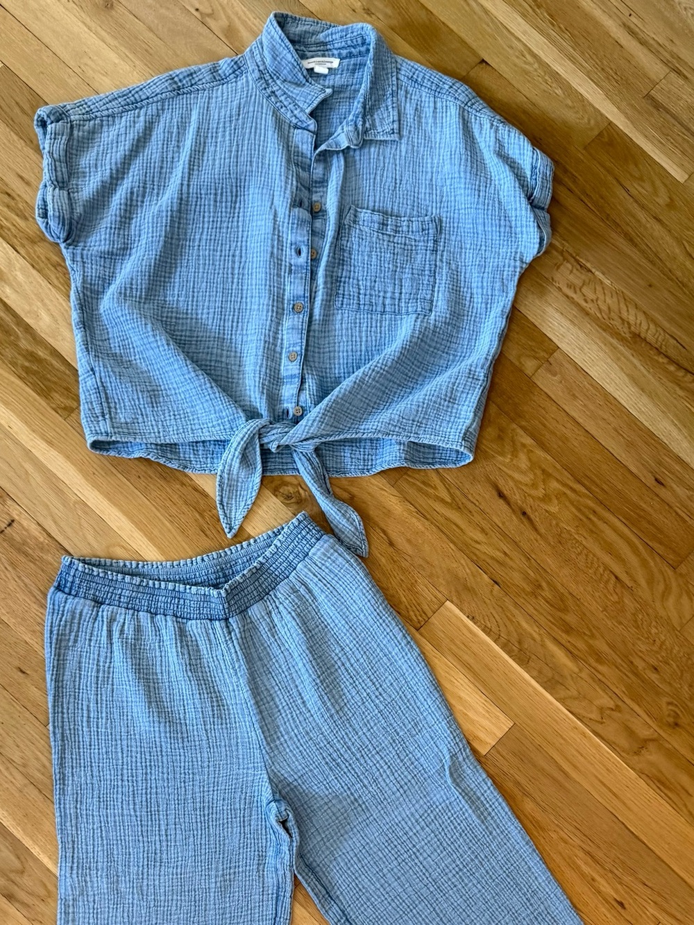 beachlunchlounge Light Blue Cotton Gauze Tie-Waist Top & Jogger Set